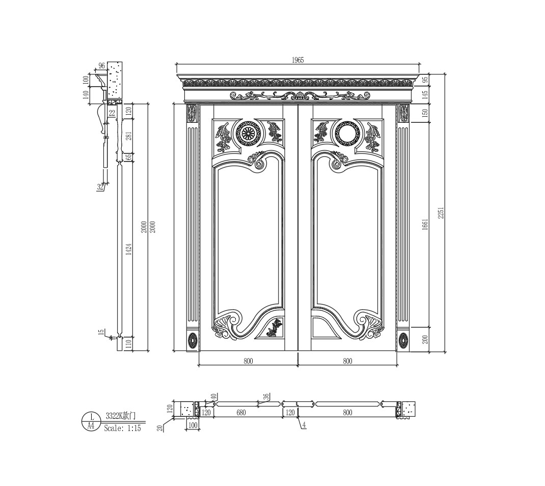 110. Mẫu Cửa Gỗ Hai Cánh Đại Sảnh Với Phào Chỉ Và Phù Điêu Nghệ Thuật