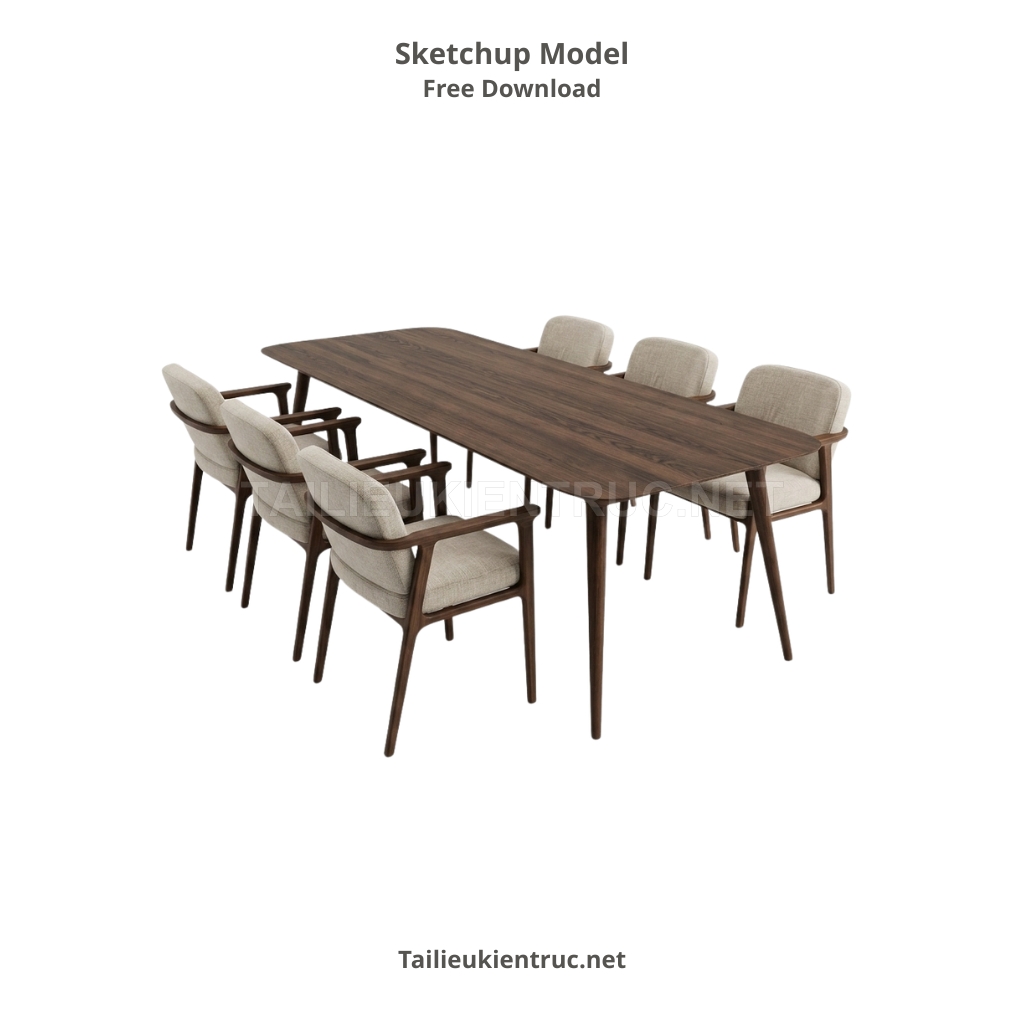 220. Model sketchup bộ bàn ăn gỗ hiện đại