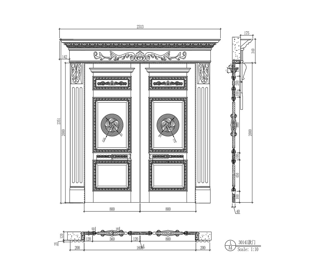 113. Mẫu Cửa Đi 2 Cánh Đại Sảnh Phong Cách Hoàng Gia File Autocad