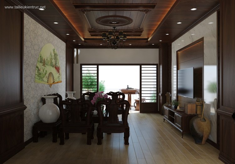 Phối cảnh nội thất 3DsMax phòng khách phong cách tân Á Đông 00056