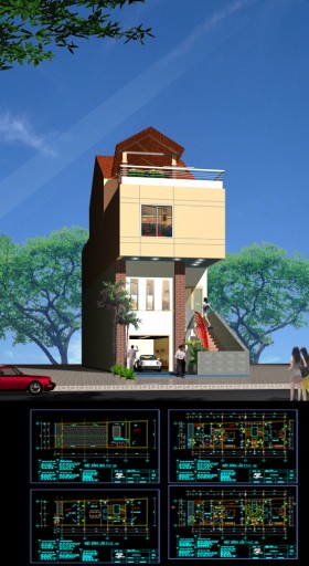 Hồ sơ thiết kế thi công nhà phố 4 tầng diện tích 5,2x15m 034