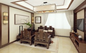Phối cảnh nội thất 3D phòng khách với bộ bàn ghế Tràng kỷ 00024