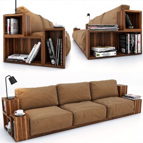 Model 3D bộ ghế Sofa gỗ óc chó hiện đại đẹp