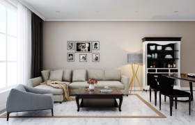 Phối cảnh nội thất 3D phòng khách + bếp chung cư Time city Hiện đại và đẹp full file max 00037