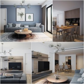 Phối cảnh nội thất 3D phòng khách + Bếp ăn với phong cách Hiện đại và đẹp 00058