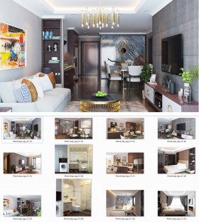 Phối cảnh nội thất 3D phòng khách + Bếp ăn + Ngủ chung cư phong cách và đẹp 00060