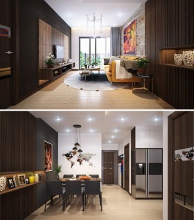 Phối cảnh nội thất 3D phòng khách + Bếp ăn chung cư phong cách và đẹp 00062