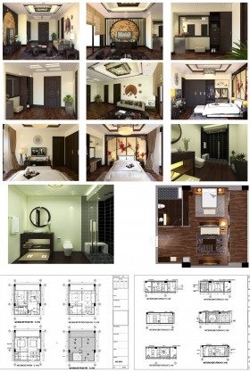 Phối cảnh nội thất 3D phòng khách + phòng ngủ nhà phố 00065