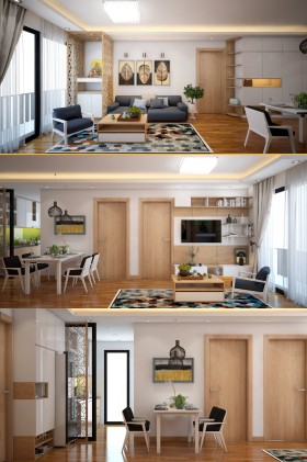 Phối cảnh nội thất 3D Phòng khách hiện đại và đẹp 00066