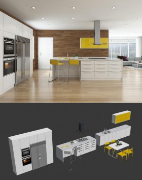Phối cảnh 3d Nội thất tủ Bếp phong cách hiện đại 0021