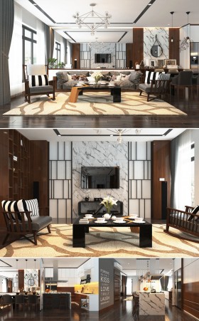 Phối cảnh nội thất 3D Phòng khách và Bếp ăn chung cư hiện đại đẹp 00072