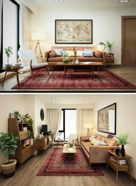 Phối cảnh nội thất 3D Phòng khách, Bếp ăn và ngủ chung cư hiện đại đẹp 00075