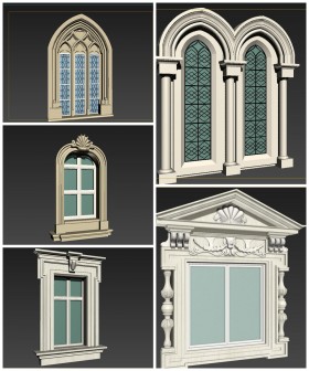 Thư viện 3d tổng hợp 5 model khung cửa sổ cổ điển Châu âu