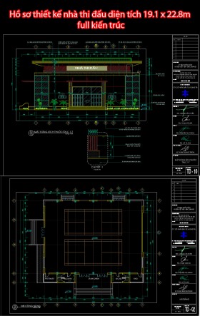 Hồ sơ thiết kế nhà thi đấu diện tích 19.1 x 22.8m full kiến trúc