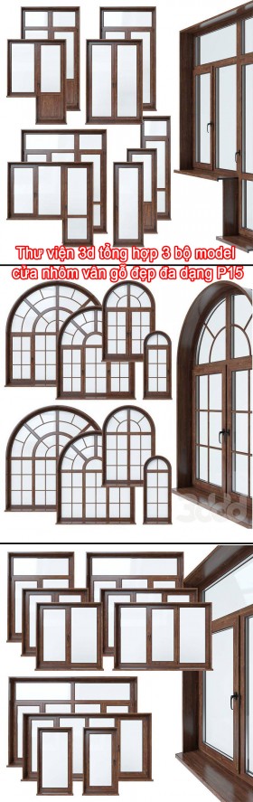 Thư viện 3d tổng hợp 3 bộ model cửa khung nhôm kính vân gỗ đẹp đa dạng P15