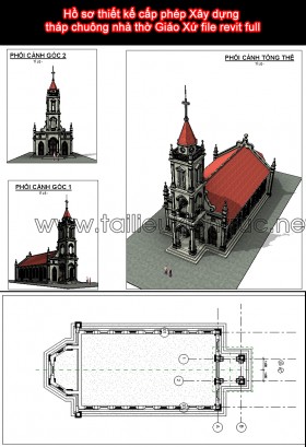 Hồ sơ thiết kế cấp phép Xây dựng tháp chuông nhà thờ Giáo Xứ file revit full
