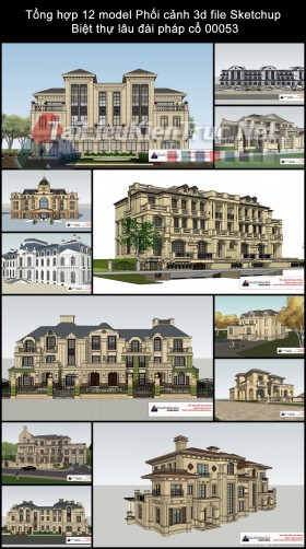 Tổng hợp 12 model Phối cảnh 3d file Sketchup Biệt thự lâu đài pháp cổ 00053