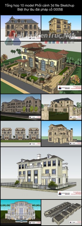 Tổng hợp 10 model Phối cảnh 3d file Sketchup Biệt thự lâu đài pháp cổ 00058