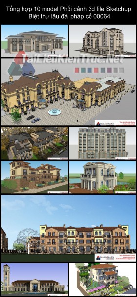 Tổng hợp 10 model Phối cảnh 3d file Sketchup Biệt thự lâu đài pháp cổ 00064