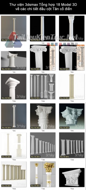 Thư viện 3dsmax Tổng hợp 18 Model 3D về các chi tiết đầu cột Tân cổ điển