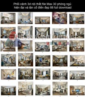 Phối cảnh 3d nội thất file Max 30 phòng ngủ hiện đại và tân cổ điển đẹp 88 full download