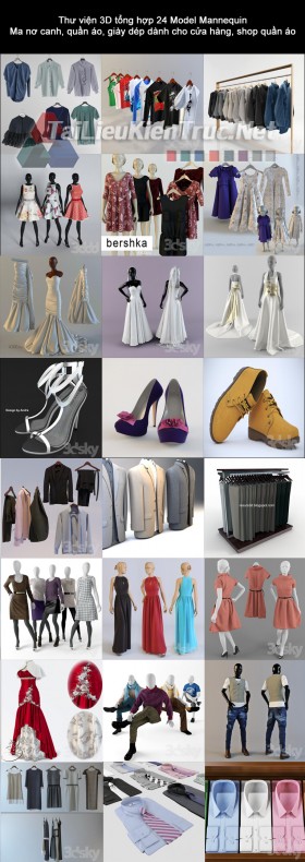 Thư viện 3D tổng hợp 20 Model Mannequin Ma nơ canh, quần áo, giày dép dành cho cửa hàng, shop quần áo