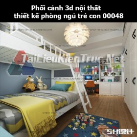 Phối cảnh 3d nội thất thiết kế phòng ngủ trẻ con 00048