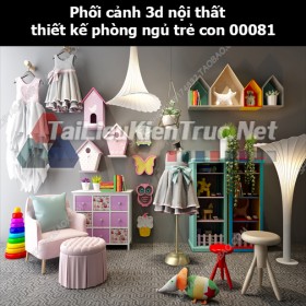 Phối cảnh 3d nội thất thiết kế phòng ngủ trẻ con 00081