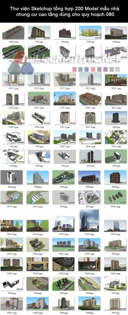 Thư viện Sketchup tổng hợp 200 Model mẫu nhà chung cư cao tầng dùng cho quy hoạch 080