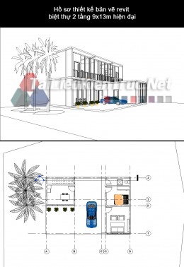 Hồ sơ thiết kế bản vẽ revit biệt thự 2 tầng 9x13m hiện đại