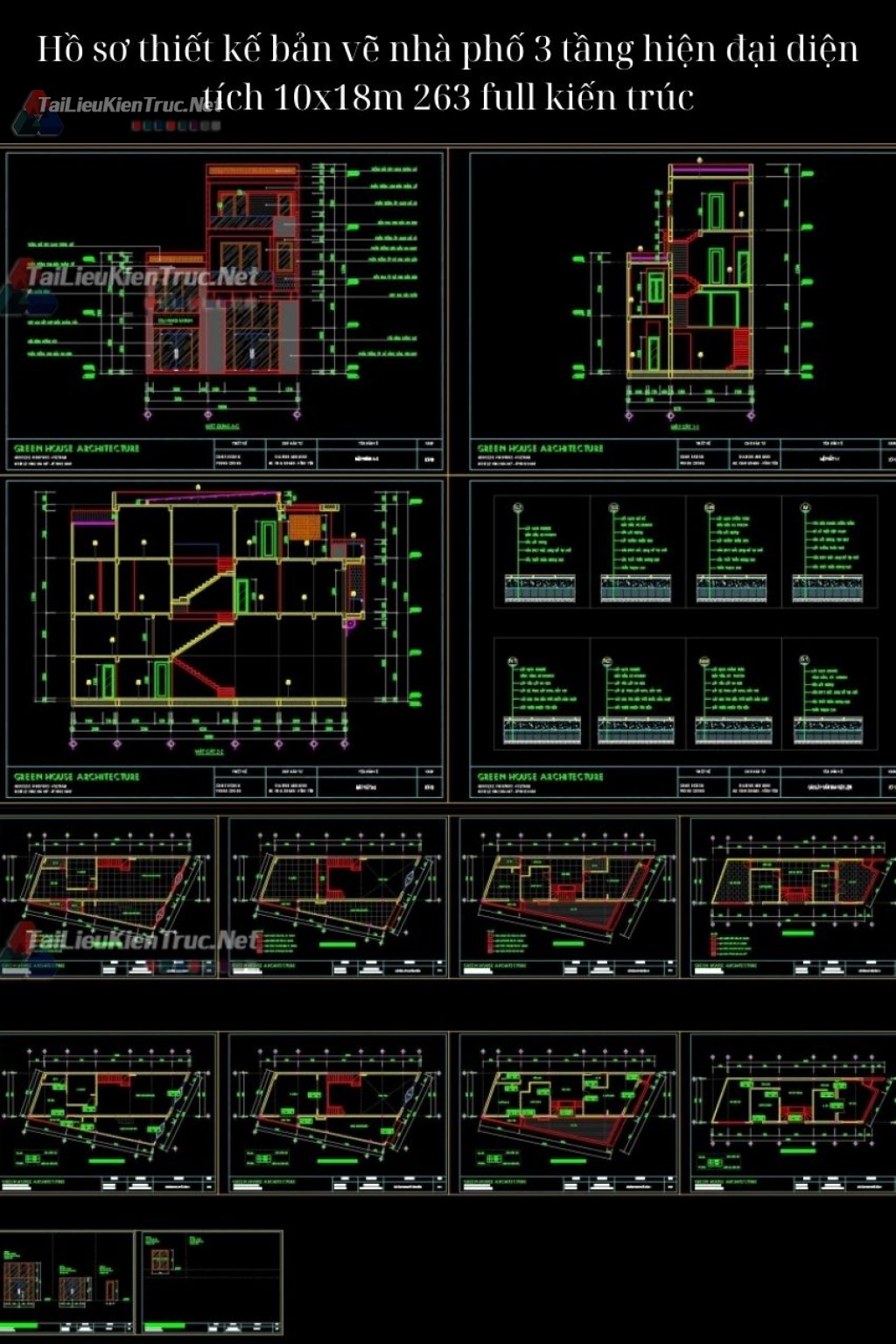 Hồ sơ thiết kế bản vẽ nhà phố 3 tầng hiện đại diện tích 10x18m 263 full kiến trúc