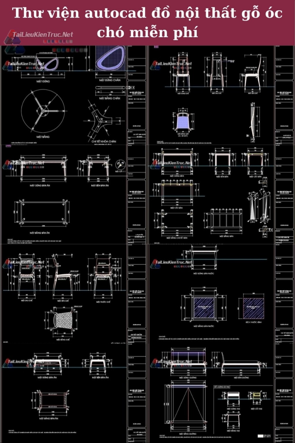 Thư viện autocad đồ nội thất gỗ óc chó miễn phí