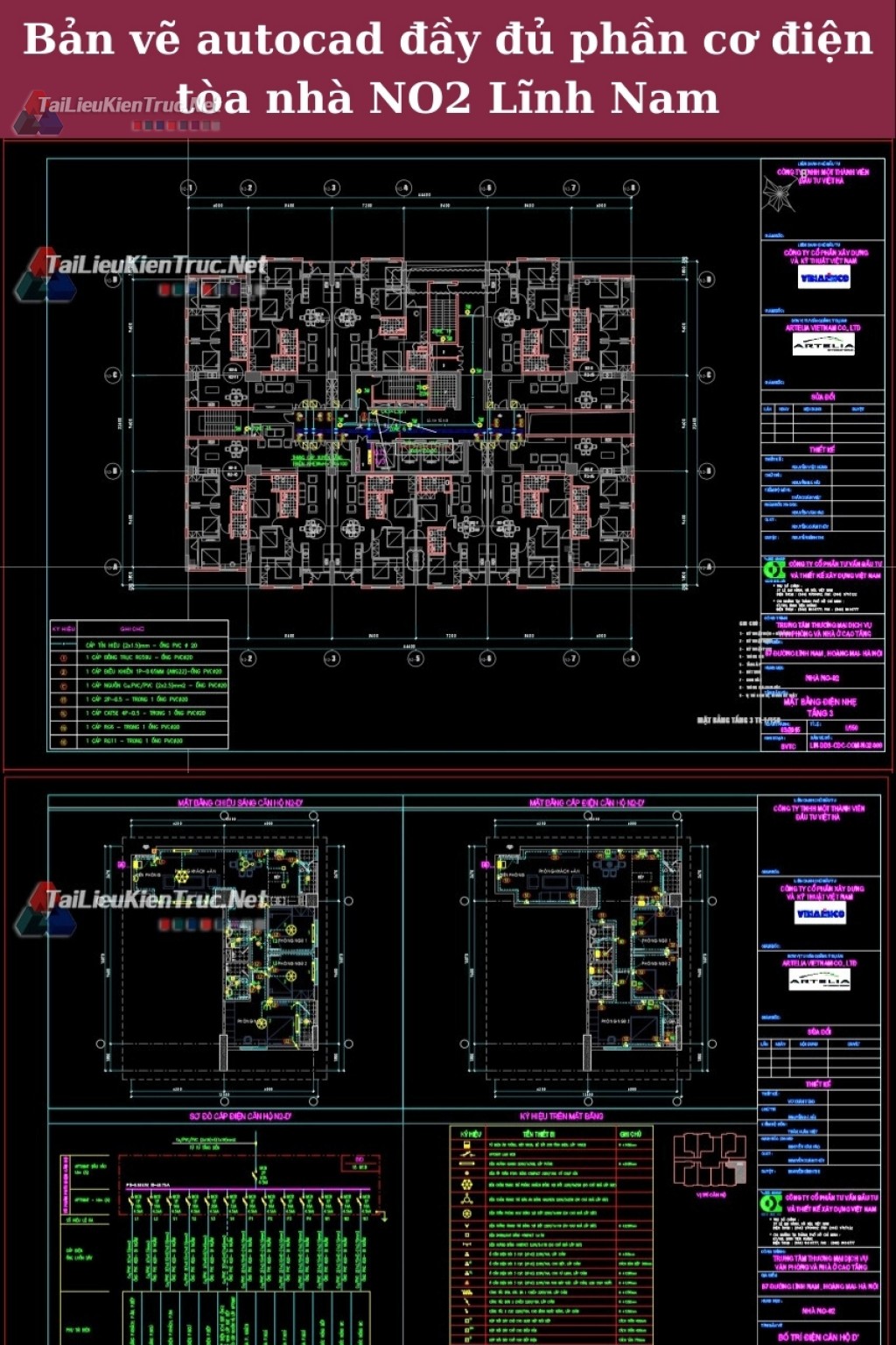 Bản vẽ autocad đầy đủ phần cơ điện tòa nhà NO2 Lĩnh Nam