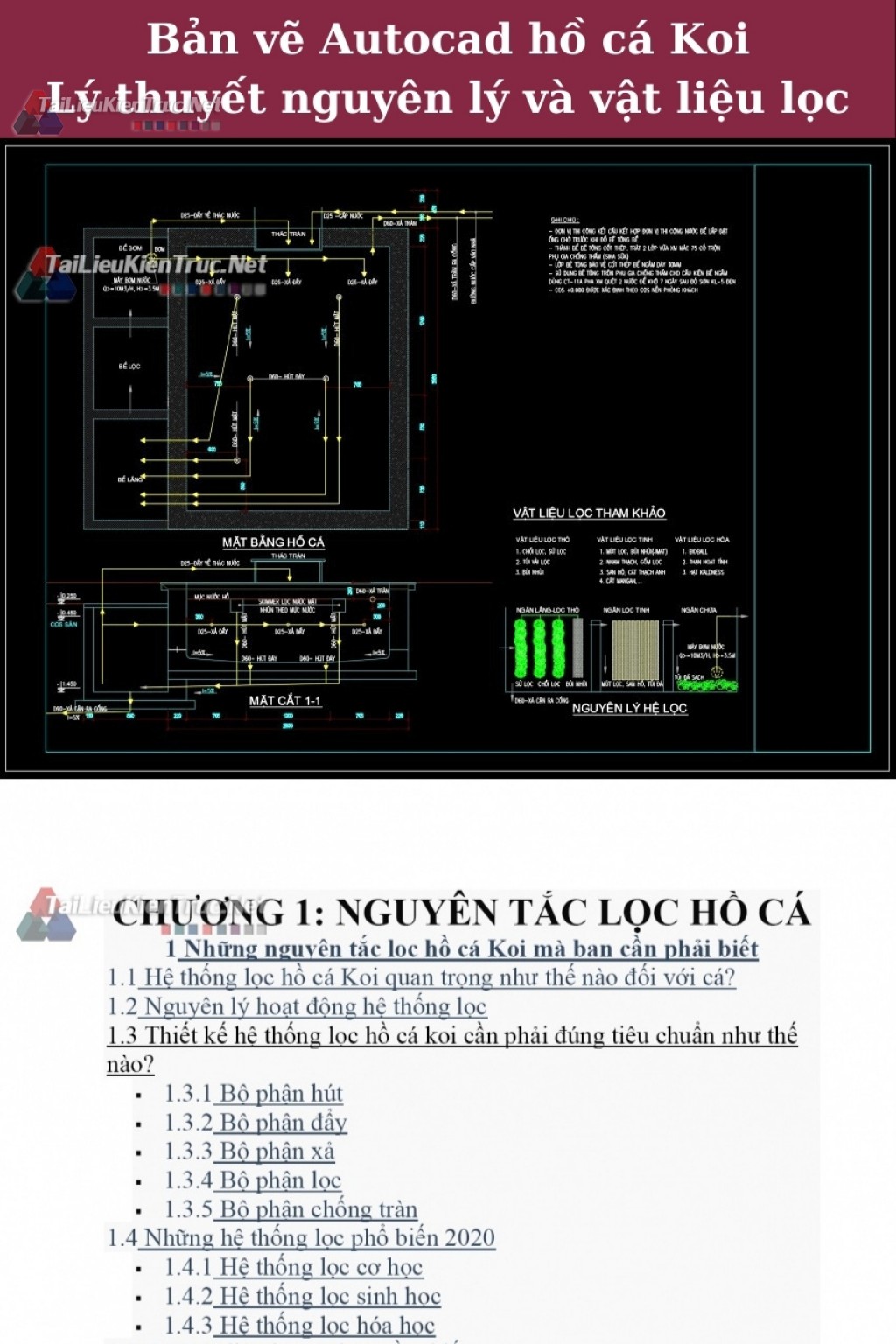 BẢN VẼ CAD HỒ CÁ KOI, LÝ THUYẾT NGUYÊN LÝ VÀ VẬT LIỆU LỌC HỒ CÁ COI PDF