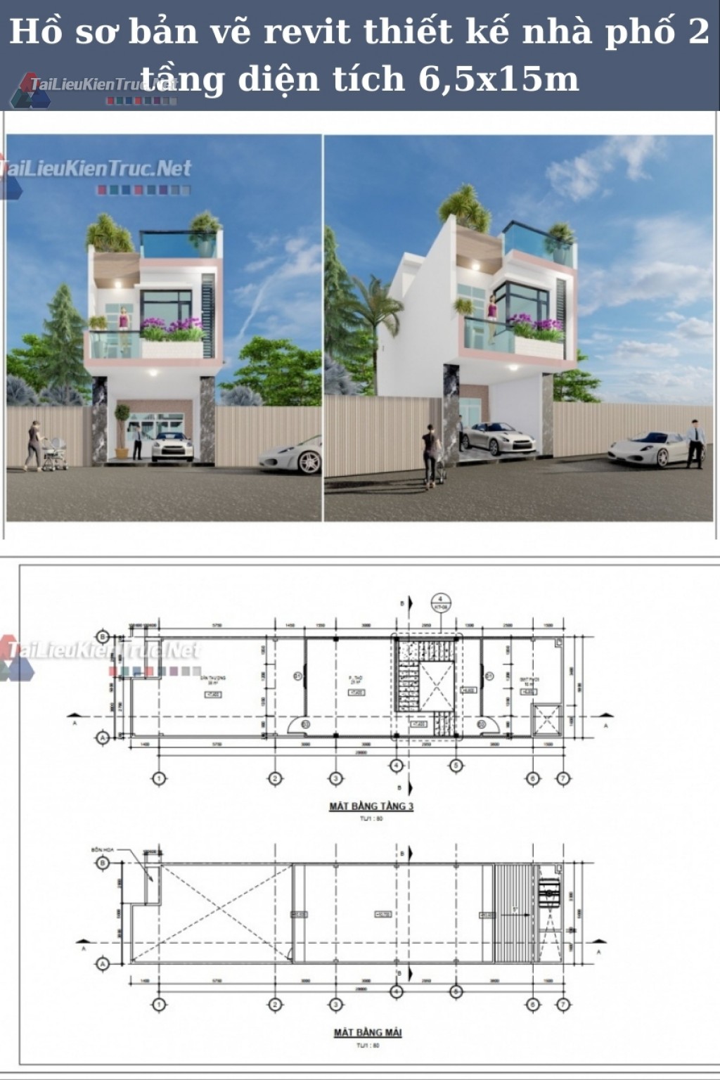 Hồ sơ bản vẽ revit thiết kế  nhà phố 2 tầng diện tích 5x20m 095 download