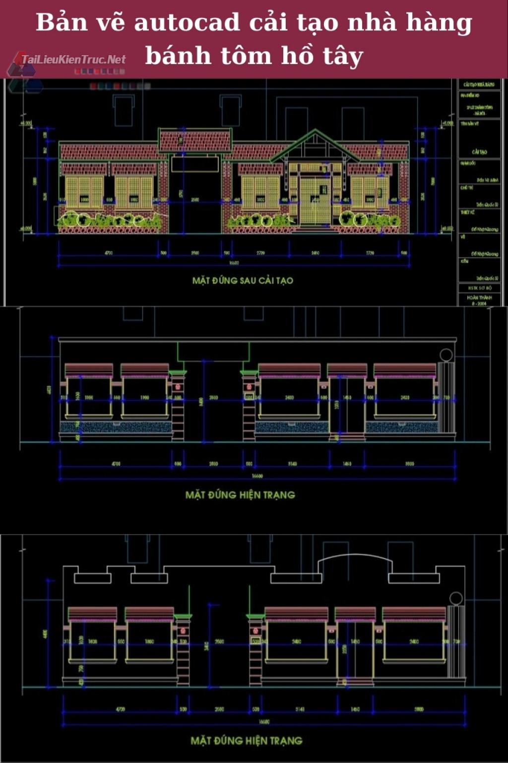 Bản vẽ autocad cải tạo nhà hàng bánh tôm hồ tây