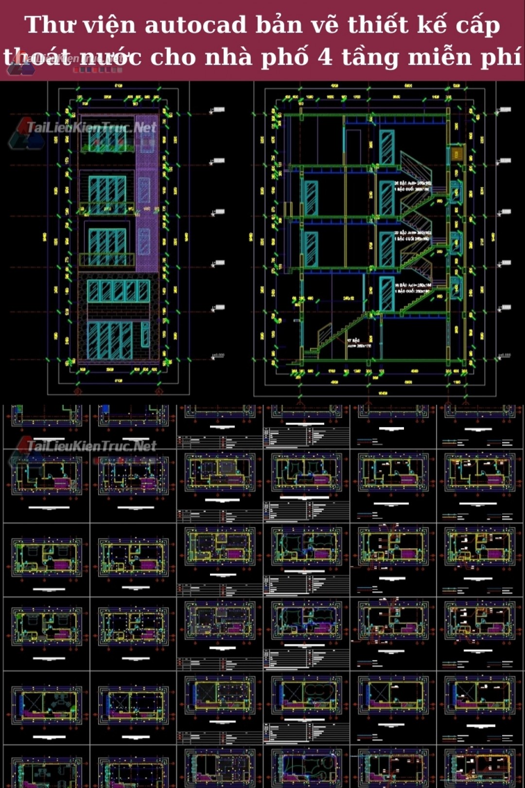 Thư viện autocad bản vẽ thiết kế cấp thoát nước cho nhà phố 4 tầng miễn phí