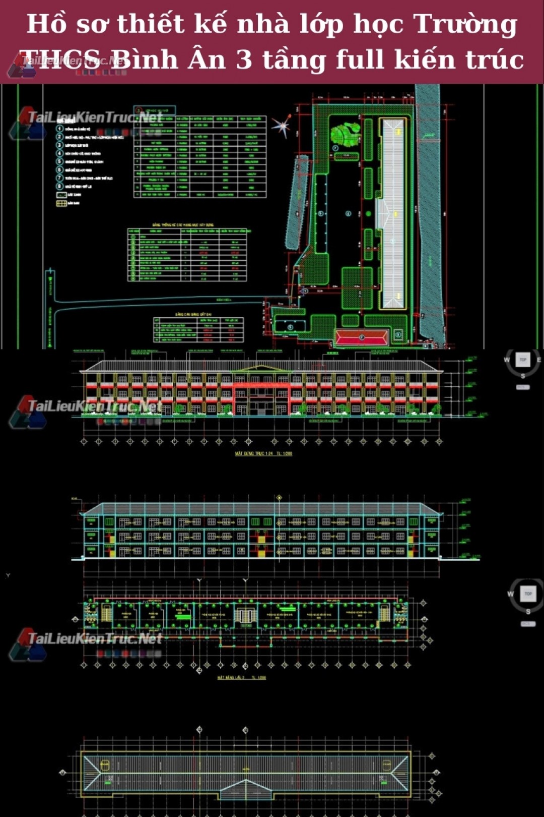 Hồ sơ thiết kế nhà lớp học Trường THCS Bình Ân 3 tầng full kiến trúc