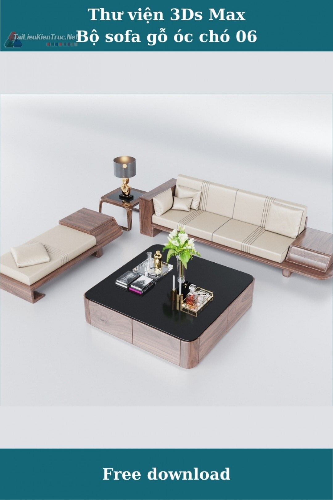 Thư viện 3ds max bộ sofa gỗ óc chó 06