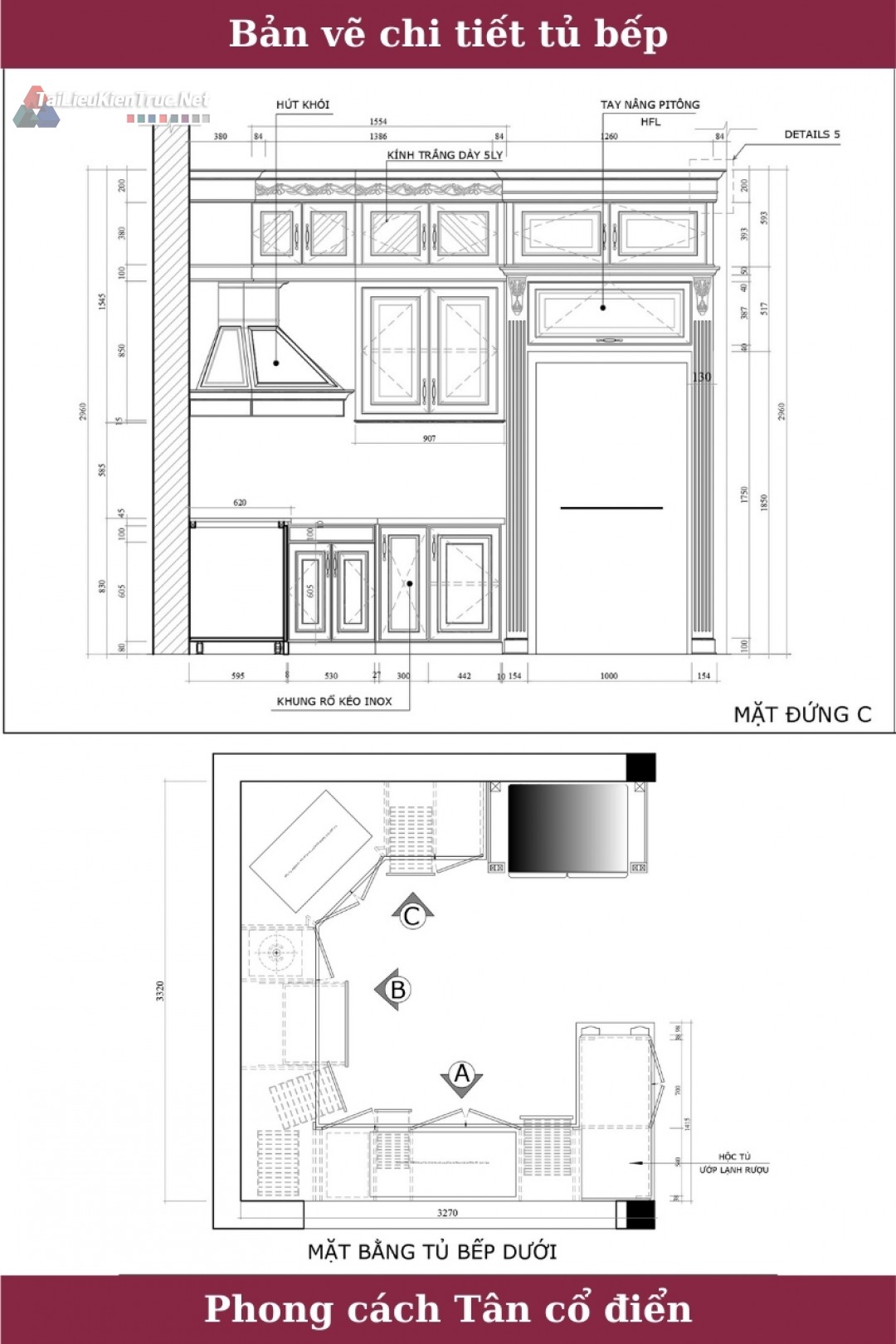 Bản vẽ chi tiết Bếp autocad phong cách Tân cổ điển