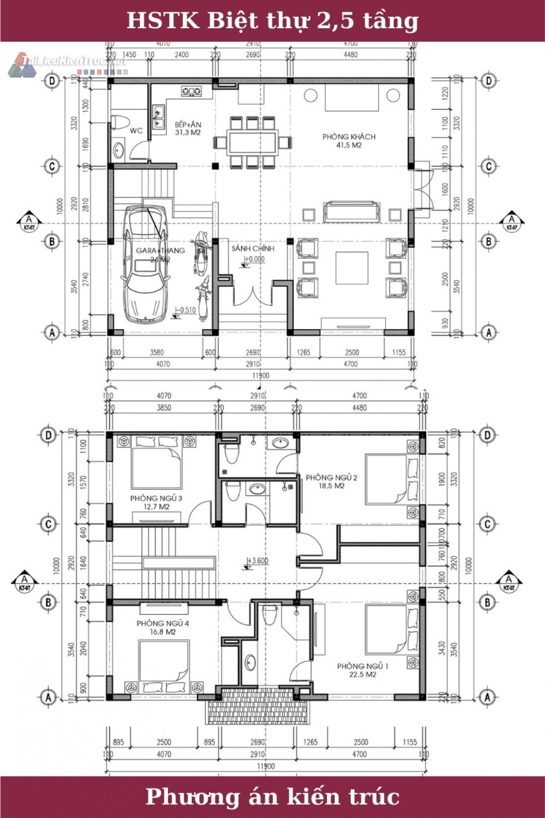 Hồ sơ thiết kế bản vẽ phương án Biệt thự 2 Tầng diện tích 10x12m - 0194