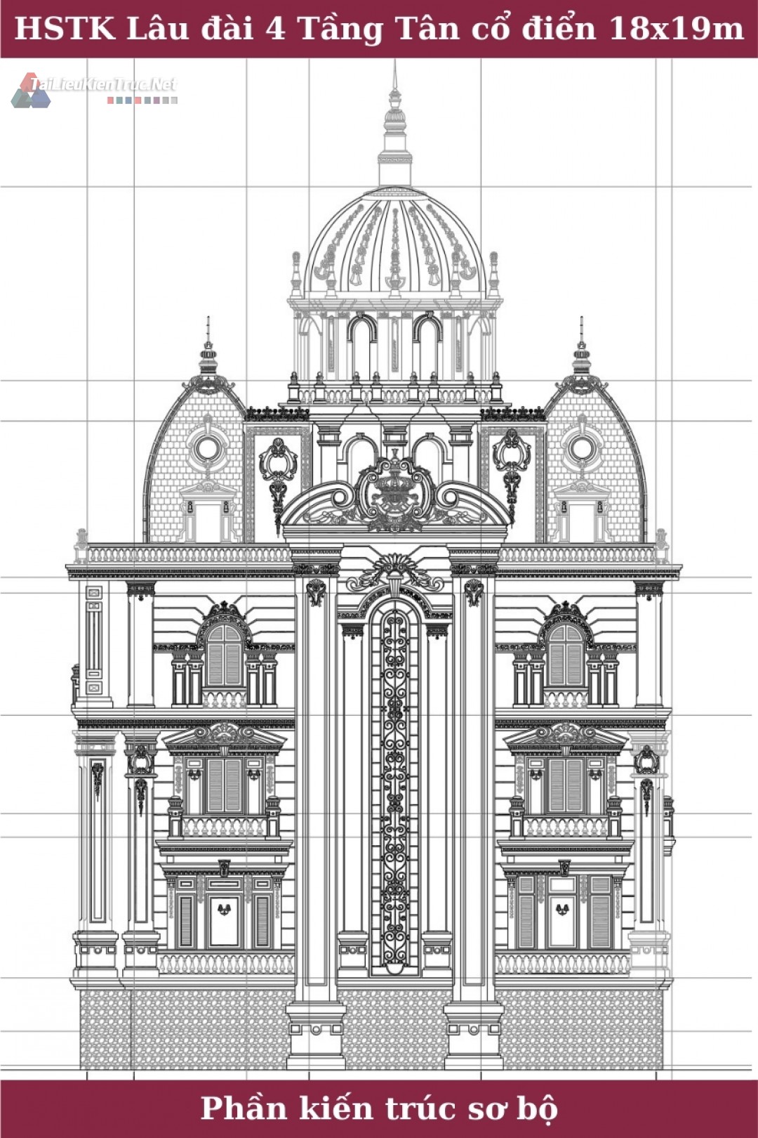 Hồ sơ thiết kế Biệt thự Lâu đài 4 Tầng Tân cổ điển diện tích 18x19m - 0059