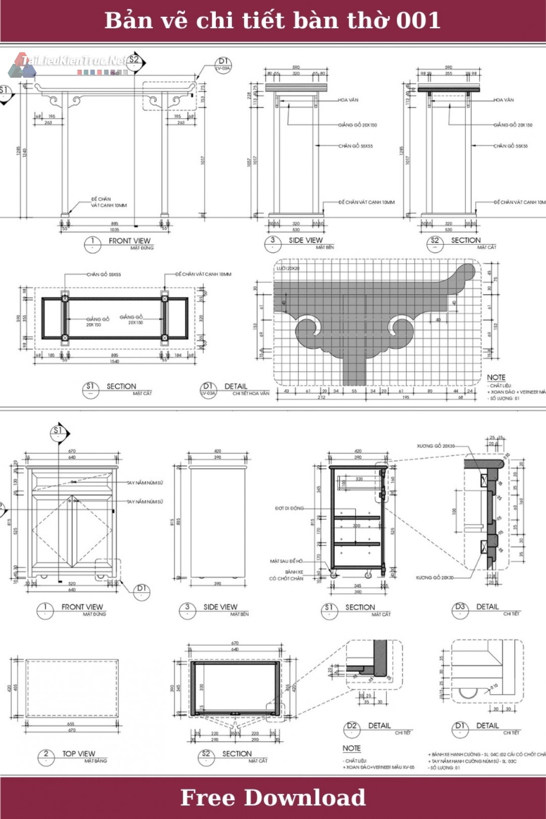 Bản vẽ Autocad chi tiết bàn thờ 001