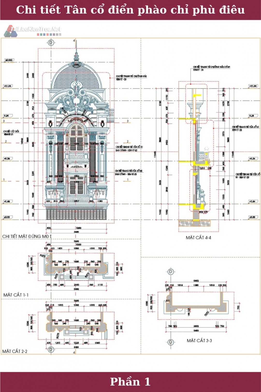 Thư viện autocad về chi tiết mặt đứng biệt thự tân cổ điển p1