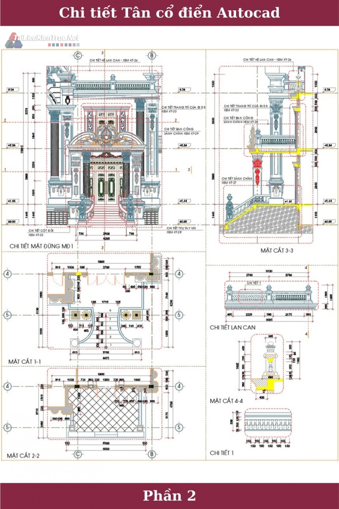 Thư viện autocad về chi tiết mặt đứng biệt thự tân cổ điển p2