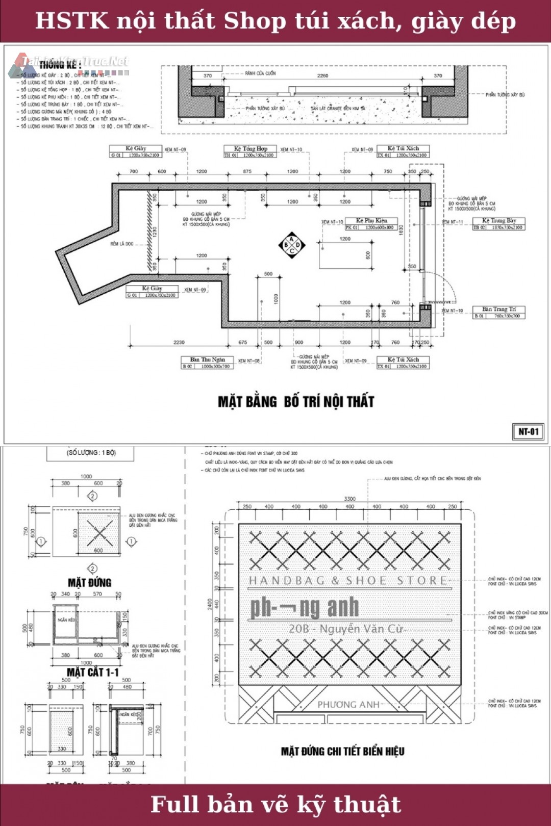 Bản autocad thiết kế thi công Shop túi xách, giày dép cao cấp