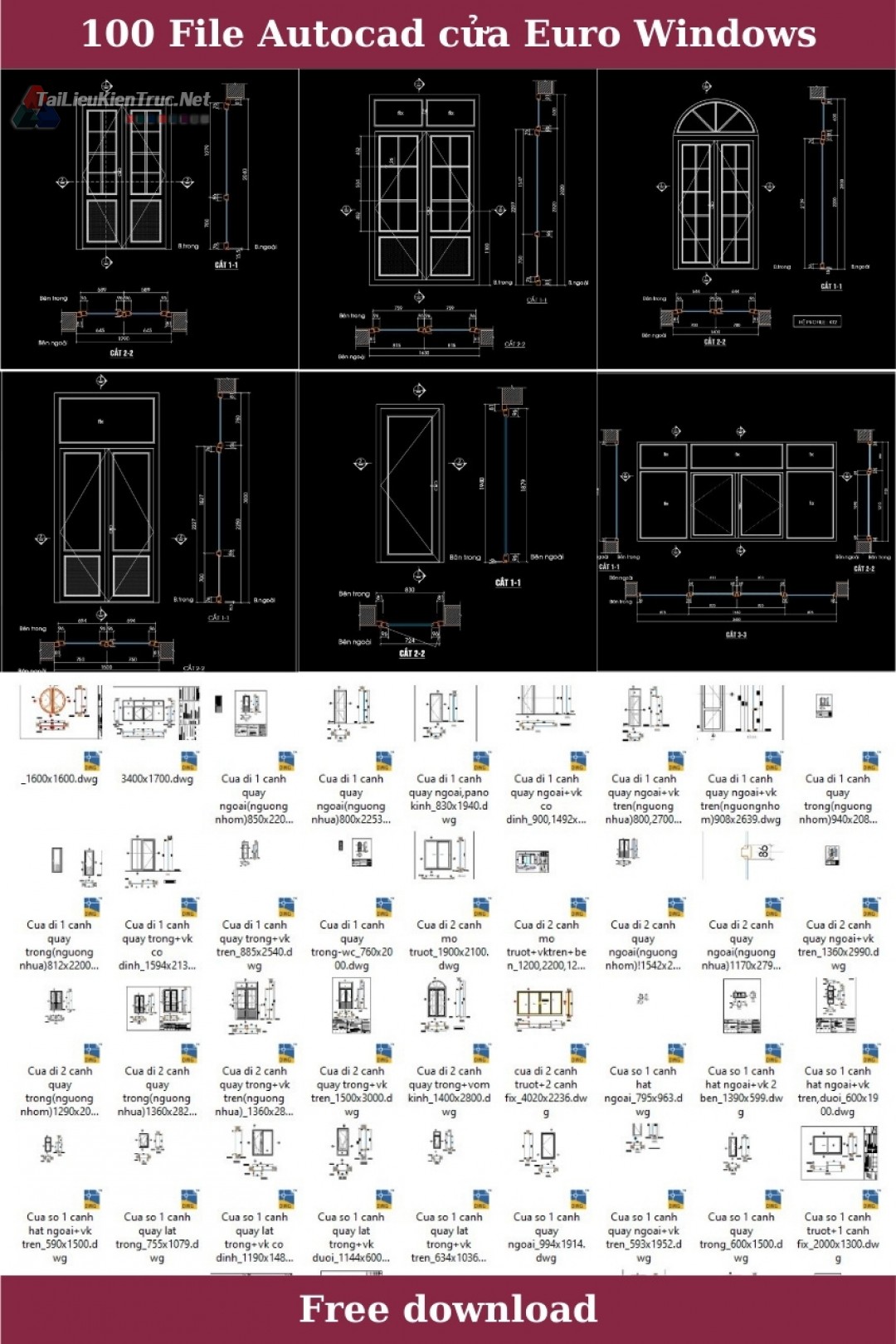 100 File autocad chi tiết Mẫu cửa Euro windows