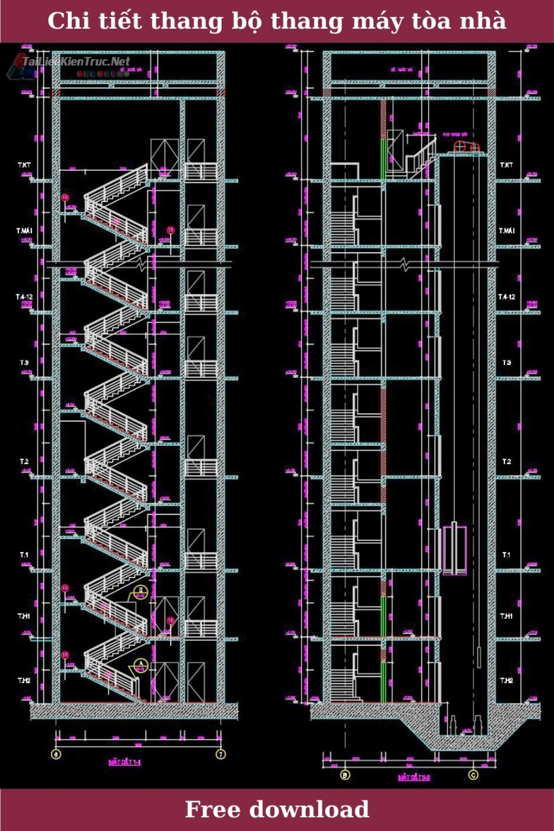 Bản vẽ chi tiết autocad Thang máy, thang bộ nhà cao tầng