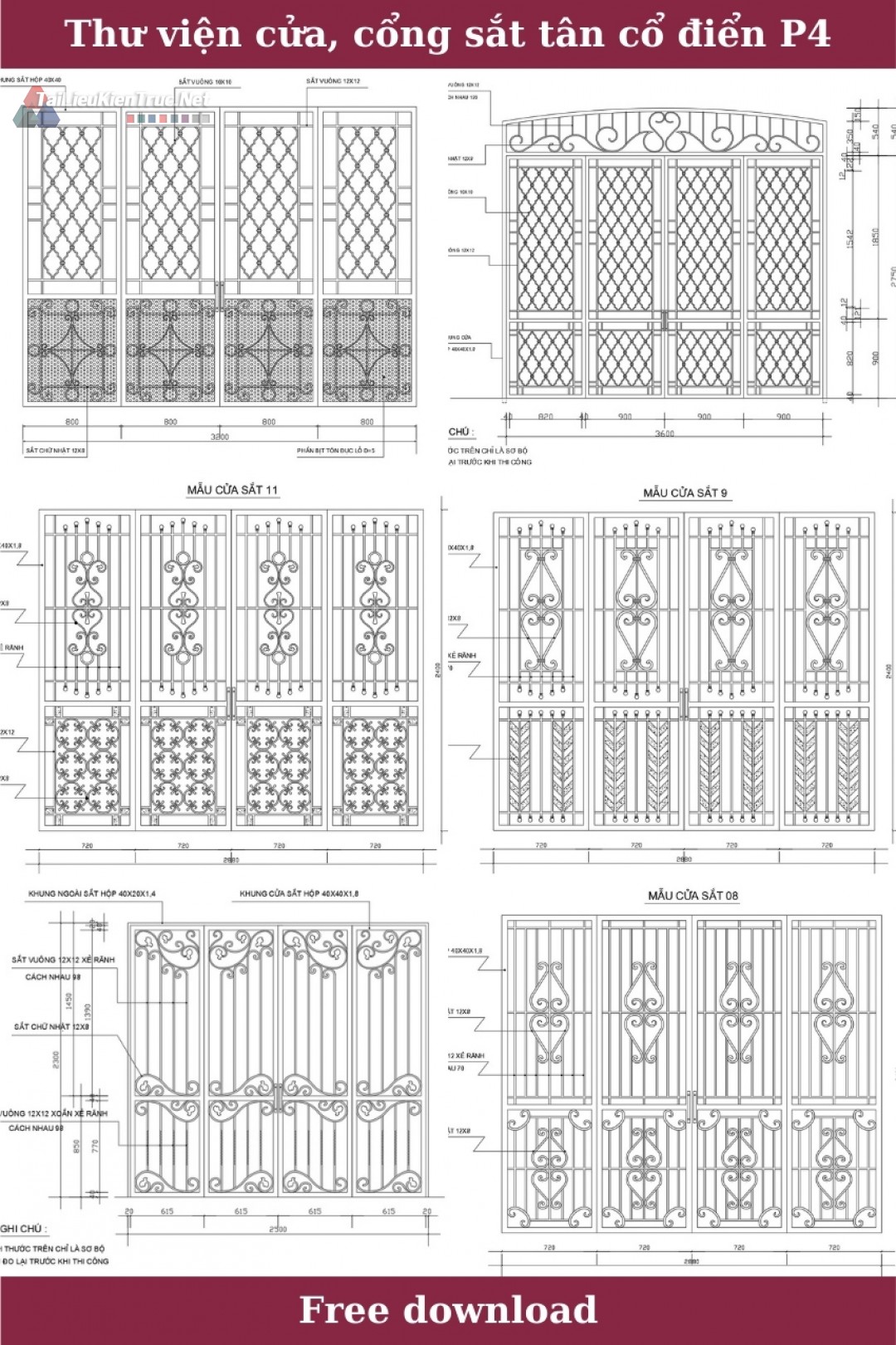 Thư viện Autocad 2d các bộ Hoa sắt cửa, cổng Tân cổ điển full P4