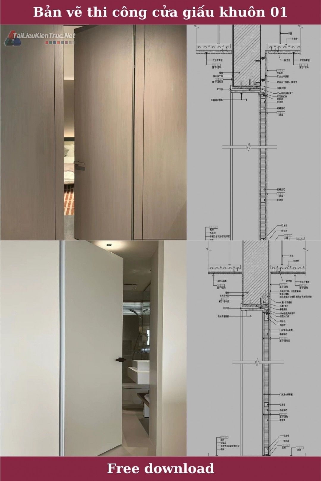 Bản vẽ chi tiết cửa giấu khuôn, cửa vô hình file Autocad miễn phí 01